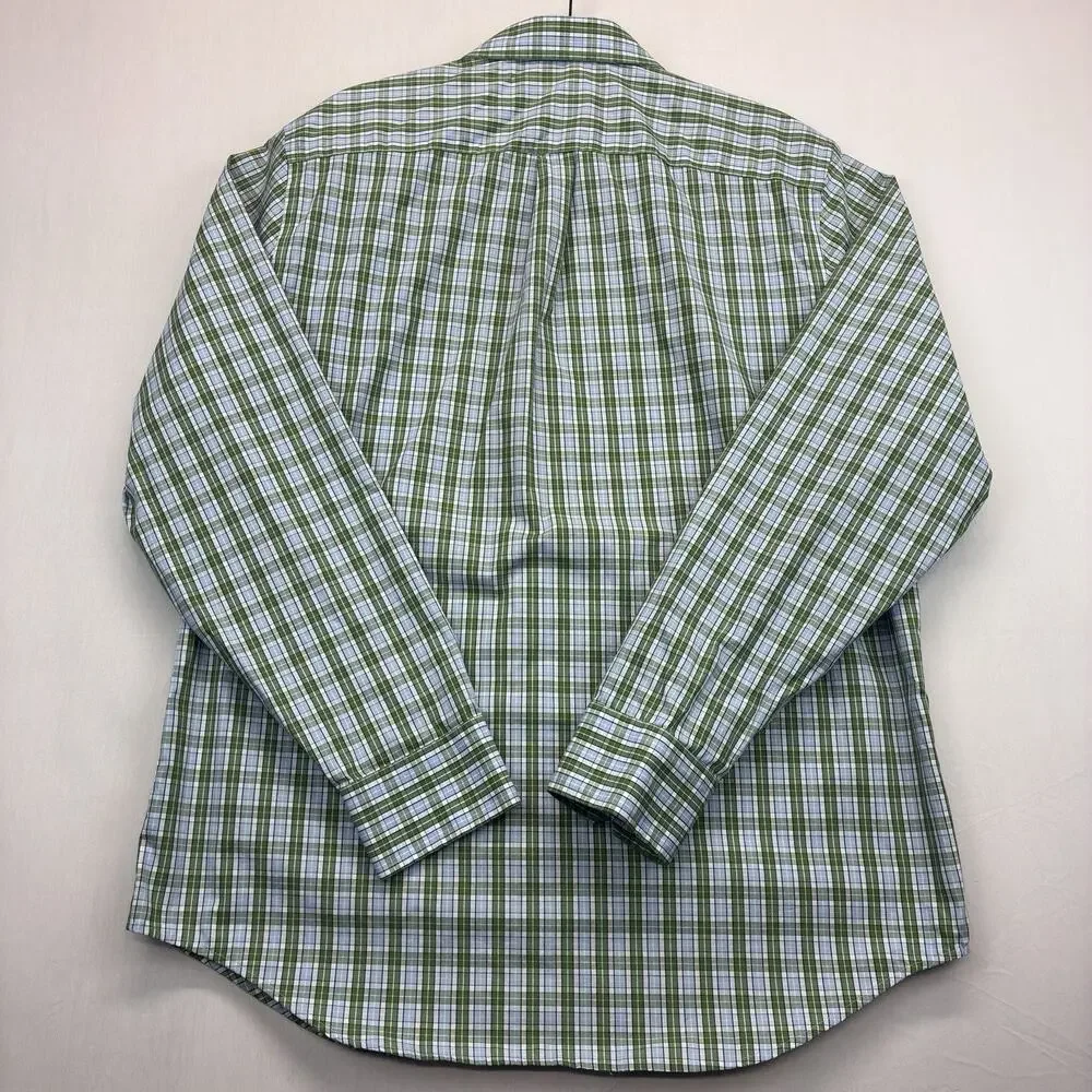 Banana Republic Men’s Dress Shirt Large Green Blue Plaid Non Iron Classic Fit